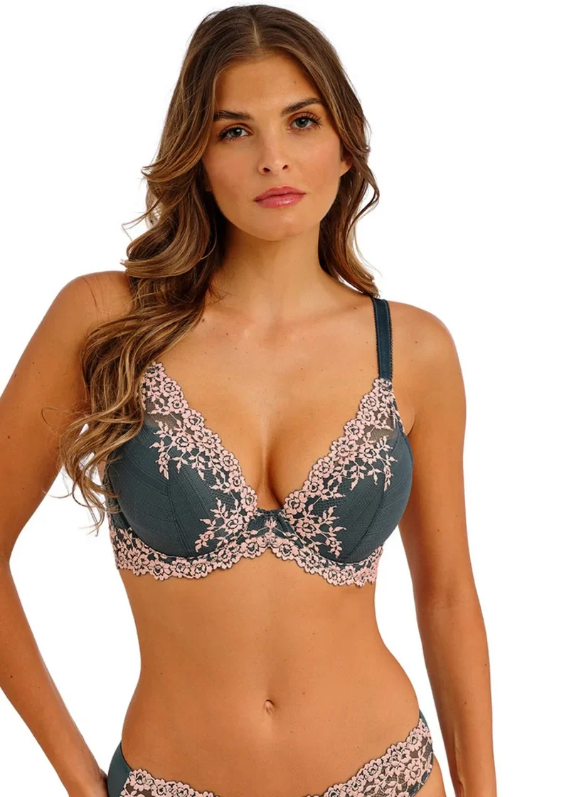 Wacoal - Soutien-gorge plongeant à armatures en dentelle Embrace, coloris ardoise foncé/rose nuage