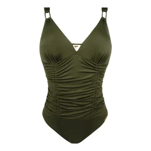 Lise Charmel Maillots De Bain - Maillot De Bain Sublime Drapé Sans Armatures Kaki Piping