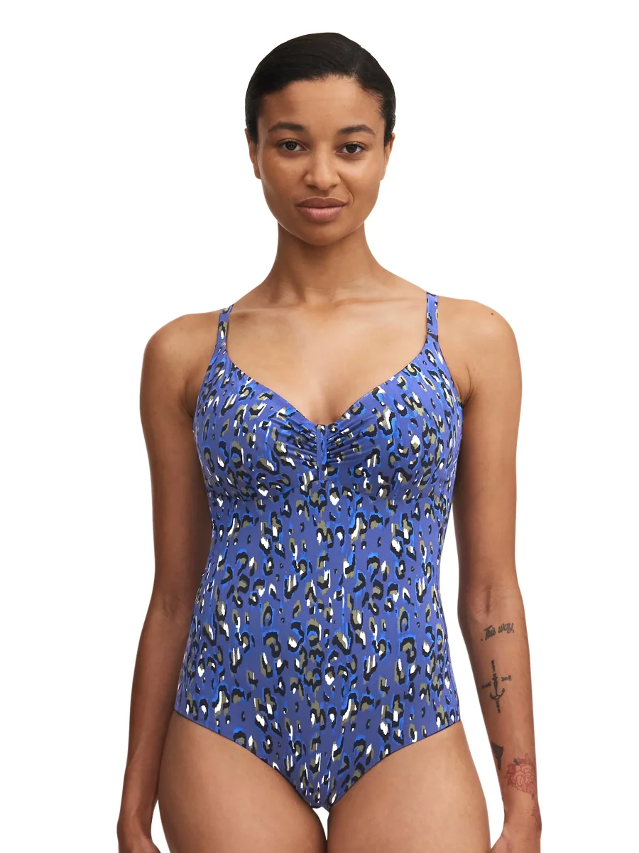 Chantelle Swimwear - Maillot De Bain Couvrant Armatures Eos Léopard Bleu