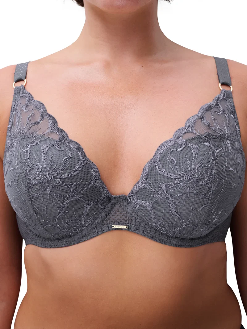 Chantelle - Soutien-gorge T-shirt décolleté plongeant Fleurs Gris fantaisie – Image 6