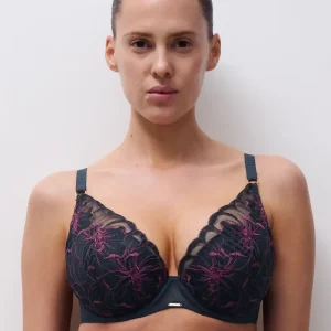 Chantelle - Soutien-gorge plongeant Fleurs Signature en lurex bleu voile