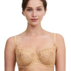 Chantelle - Soutien-gorge balconnet demi-bonnet Fleurs Signature Paillettes caramel