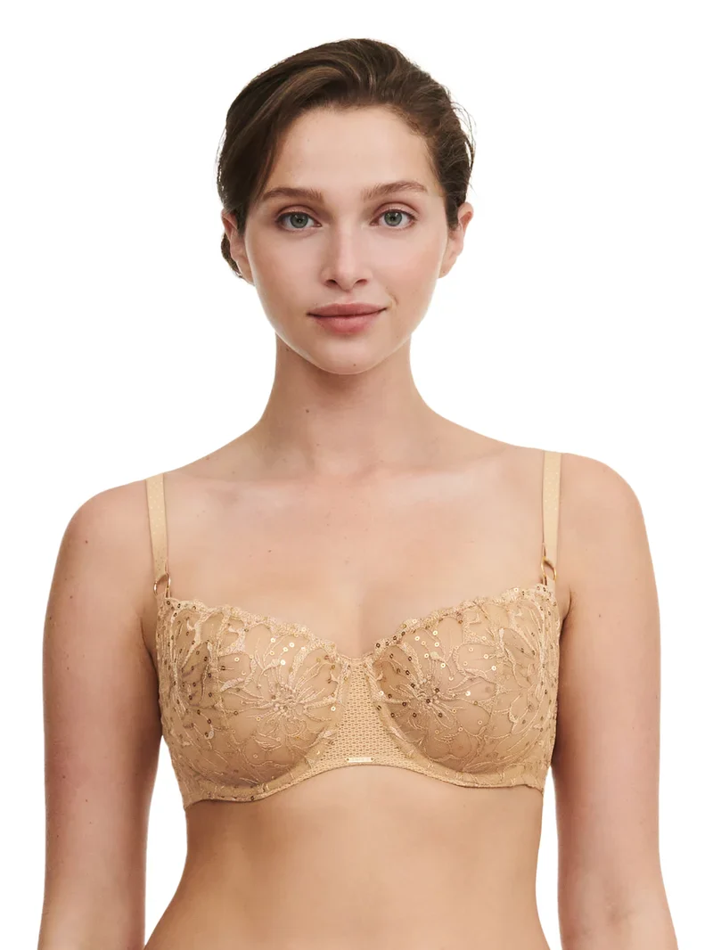Chantelle - Soutien-gorge balconnet demi-bonnet Fleurs Signature Paillettes caramel – Image 2