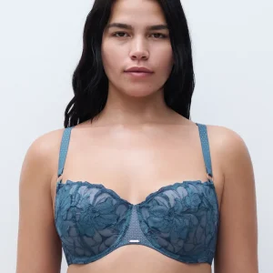 Chantelle - Soutien-gorge balconnet demi-bonnet Fleurs Signature Jeans Blue Denim