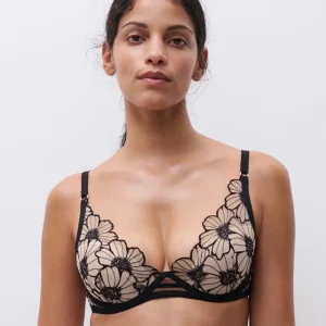 Chantelle - Soutien-gorge plongeant luxueux noir / rose pâle