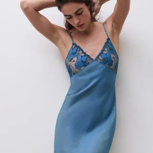 Chantelle - Chemise de nuit Fleurs Jeans Bleu Denim