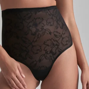 ByeBra - Lingerie sculptante en dentelle, string gainant taille haute noir