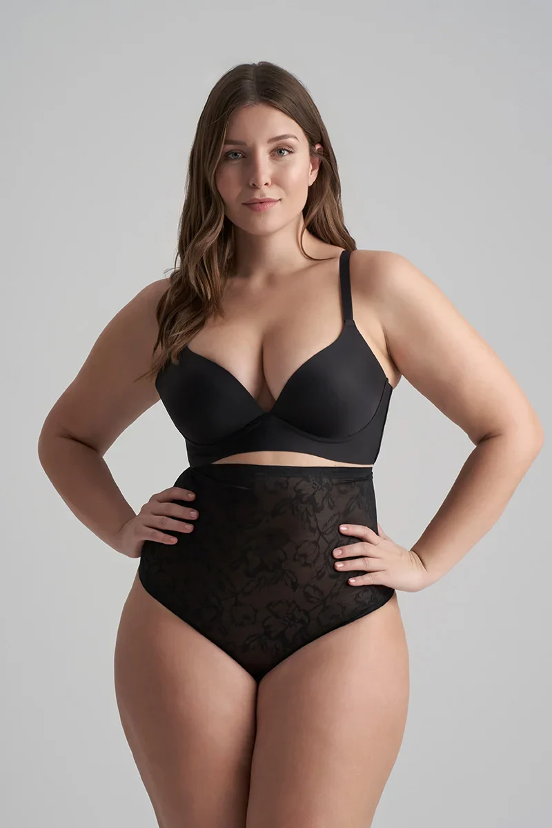 ByeBra - Lingerie sculptante en dentelle, string gainant taille haute noir – Image 3