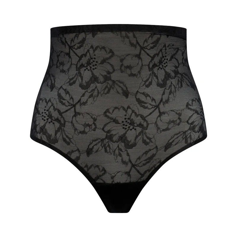 ByeBra - Lingerie sculptante en dentelle, string gainant taille haute noir – Image 6