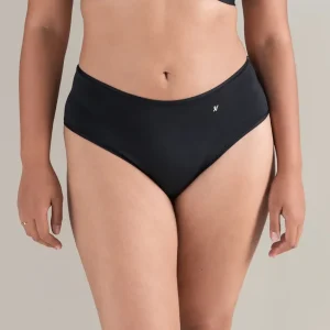 Nudea - Lot de 3 culottes de bikini stretch taille mi-haute, couleur nude clair/nude foncé/noir