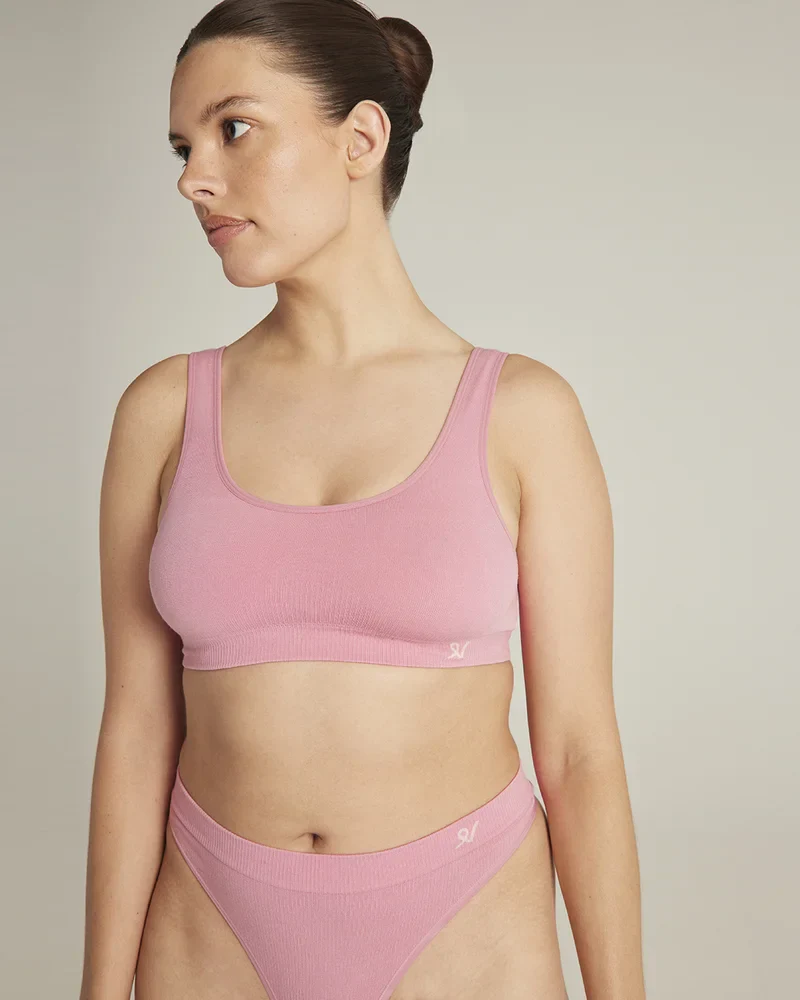 Nudea - Lot de 2 crop tops sans coutures en TENCEL, gris orage/rose – Image 3