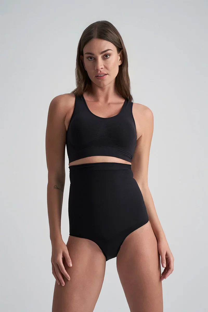 ByeBra - Culotte gainante sans coutures (maintien fort) taille haute noire, douce au toucher – Image 3