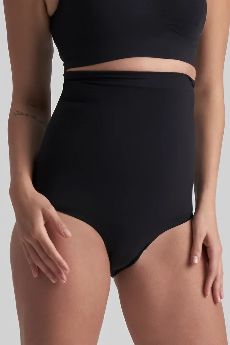 ByeBra - Culotte gainante sans coutures (maintien fort) taille haute noire, douce au toucher