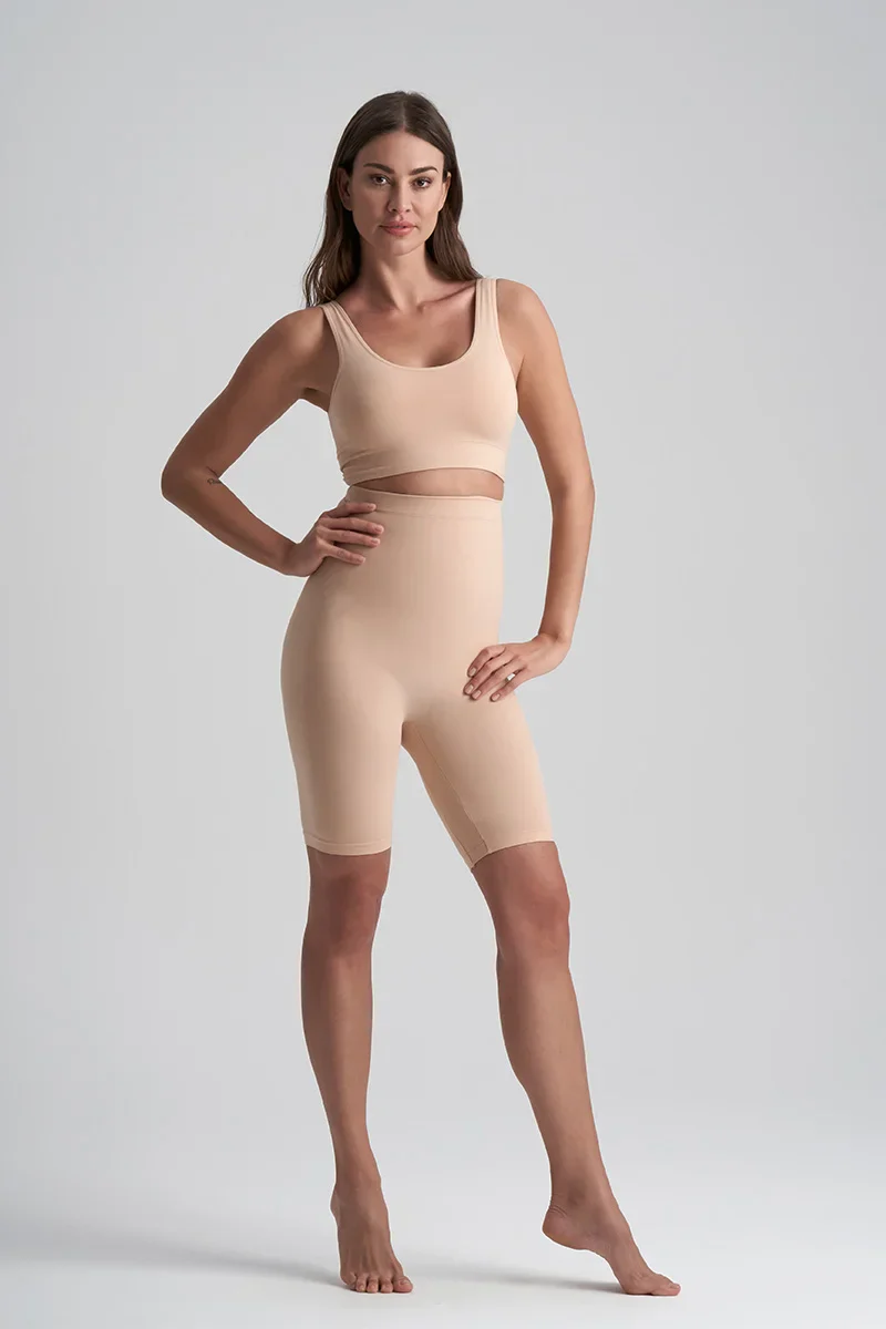 ByeBra - Gainant sans coutures (Maintien fort) Short beige taille haute au toucher doux – Image 4