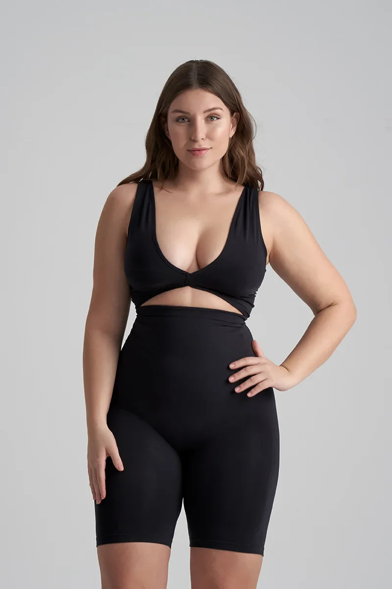 ByeBra - Gainant sans coutures (Maintien fort) Short taille haute noir doux au toucher – Image 3