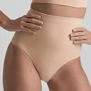 ByeBra - Culotte gainante sans coutures (maintien fort) beige, douce au toucher, taille mi-haute