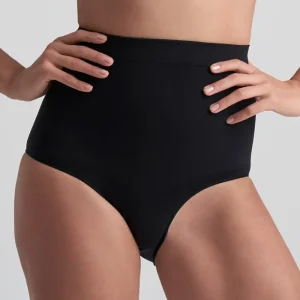 ByeBra - Culotte gainante sans coutures (maintien fort) douce au toucher, taille mi-haute, noire