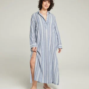 Nudea - Chemise maxi à rayures bleu marine