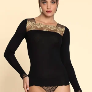 Lise Charmel - Top Sublime En Or Manches Longues Noir Eclat