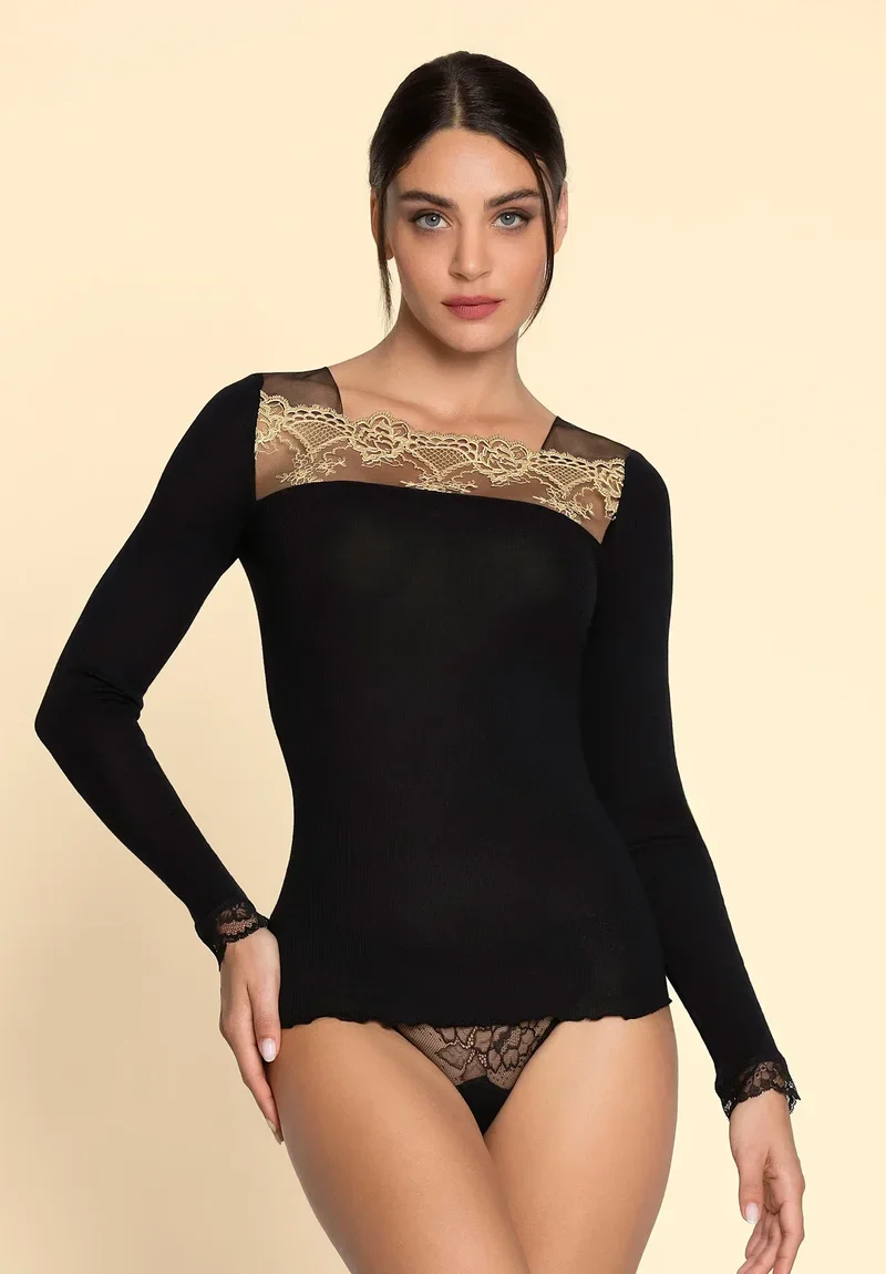 Lise Charmel - Top Sublime En Or Manches Longues Noir Eclat