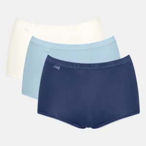 Sloggi - Lot de culottes taille haute Basic Plus, bleu et blanc