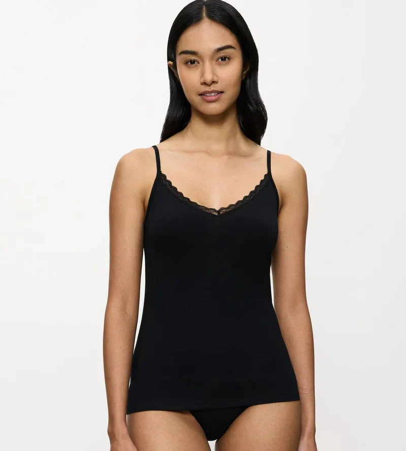 Triumph - Débardeur spaghetti noir effet coton – Image 2